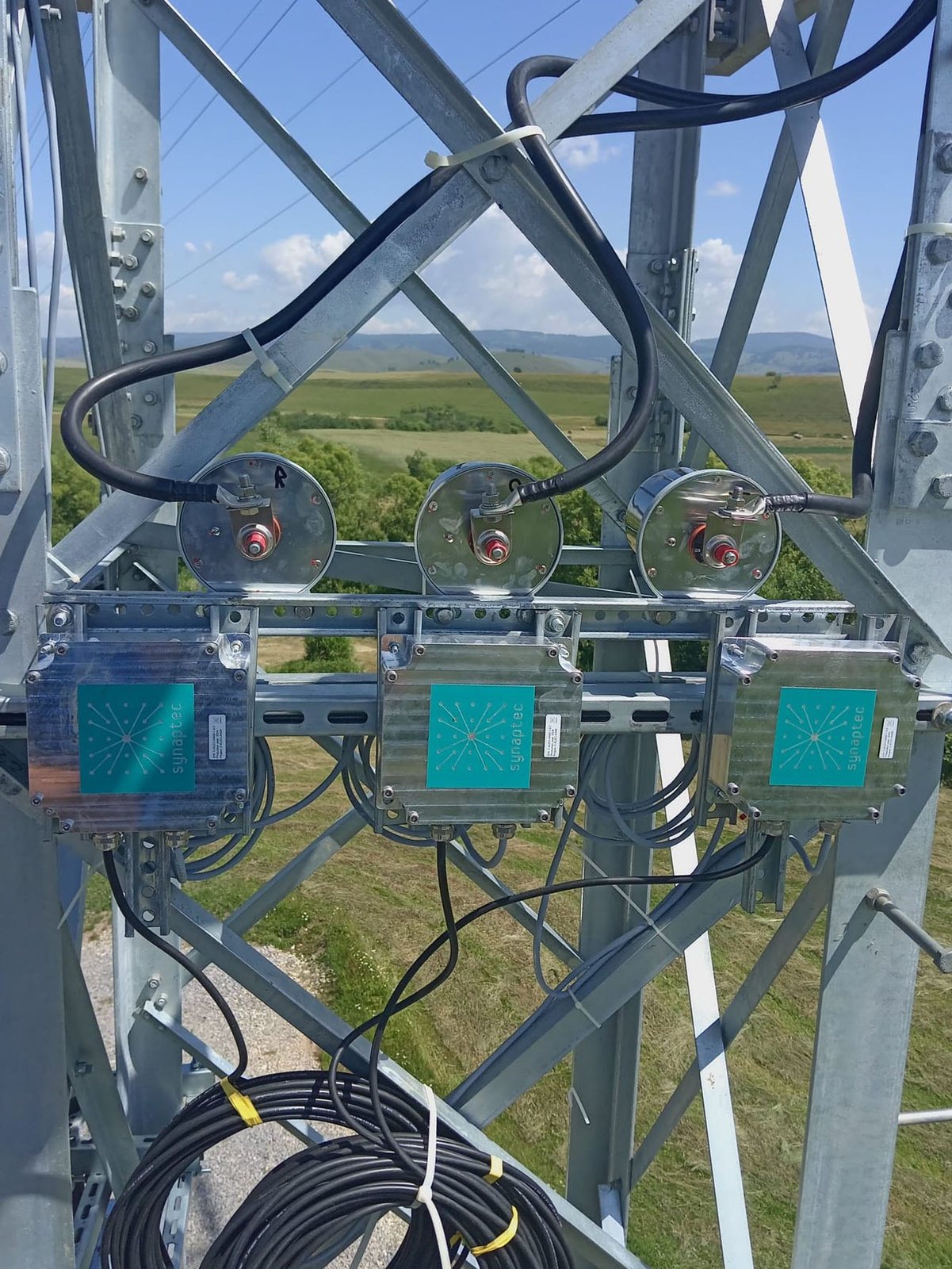 Synaptec passive sensors mounted on a 110 kV transition tower in Romania