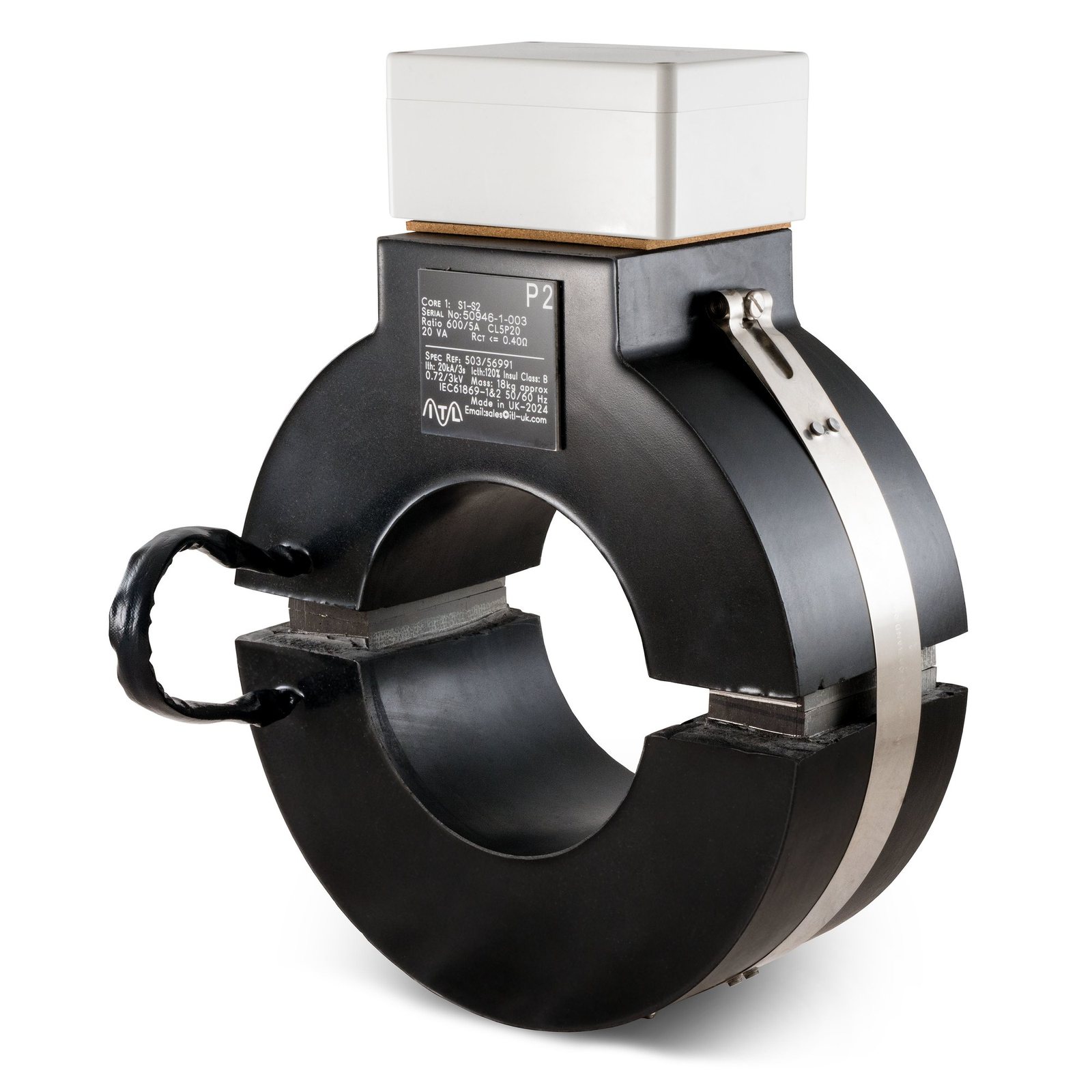 Split-core current transformer for fitting around a cable in service